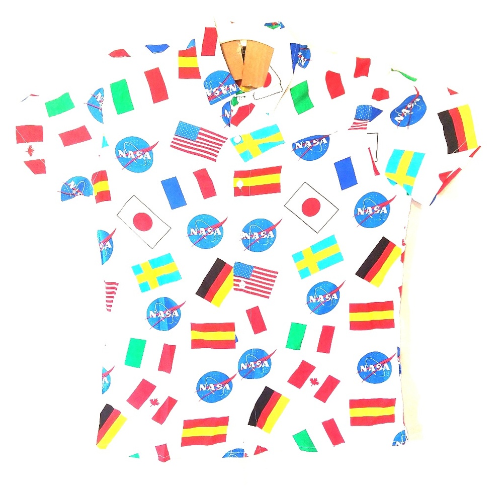 NASA international flags kids small button down